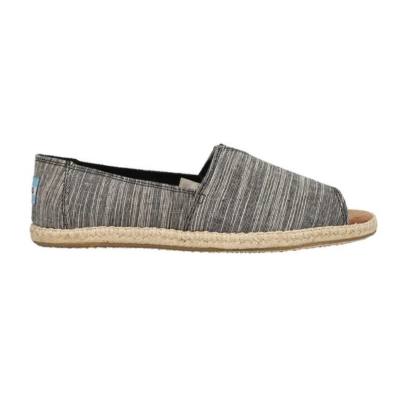 TOMS Shoes Women’s Size 5 Alpargata Open Toe Slip On Black White Flats Casual - Picture 1 of 6